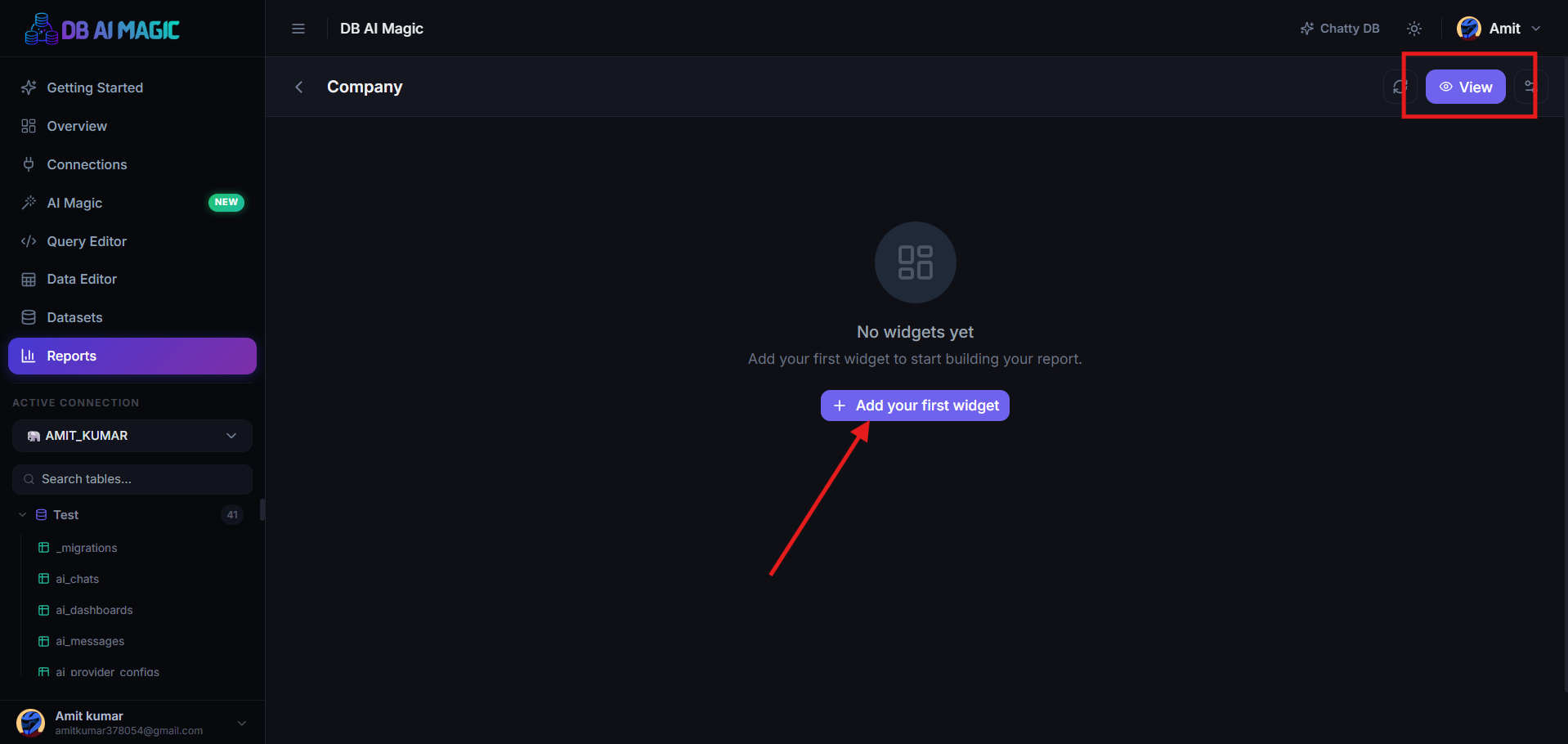 A report in view mode — header, filters, widget grid.